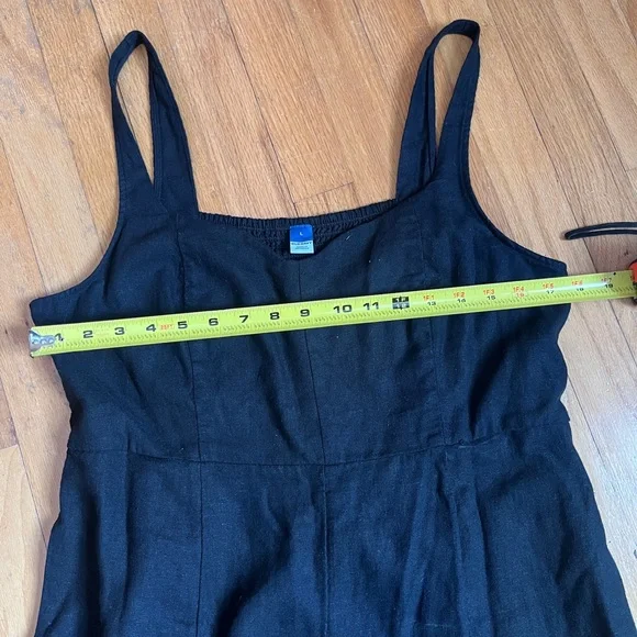 Fit & Flare Black Linen blend Midi Dress L - Picture 7 of 9